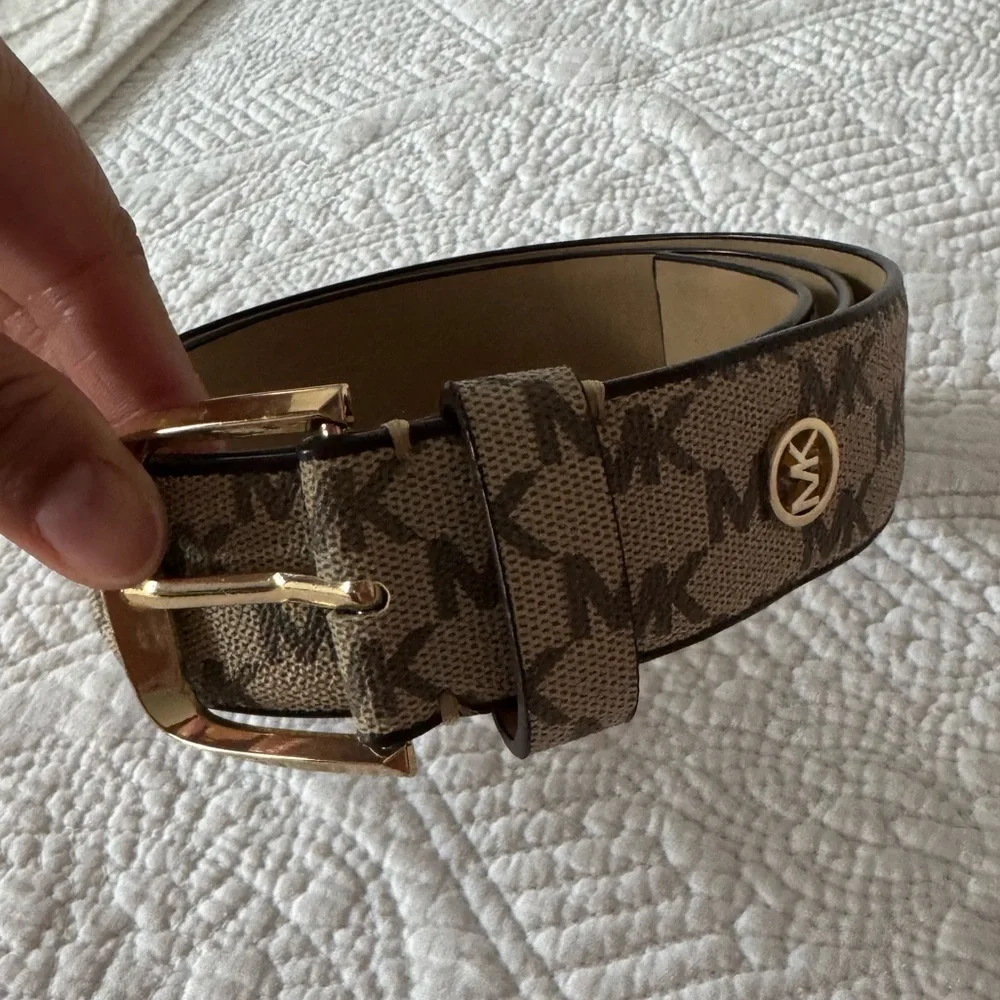 Michael Kors Tan and Gold Signature Belt